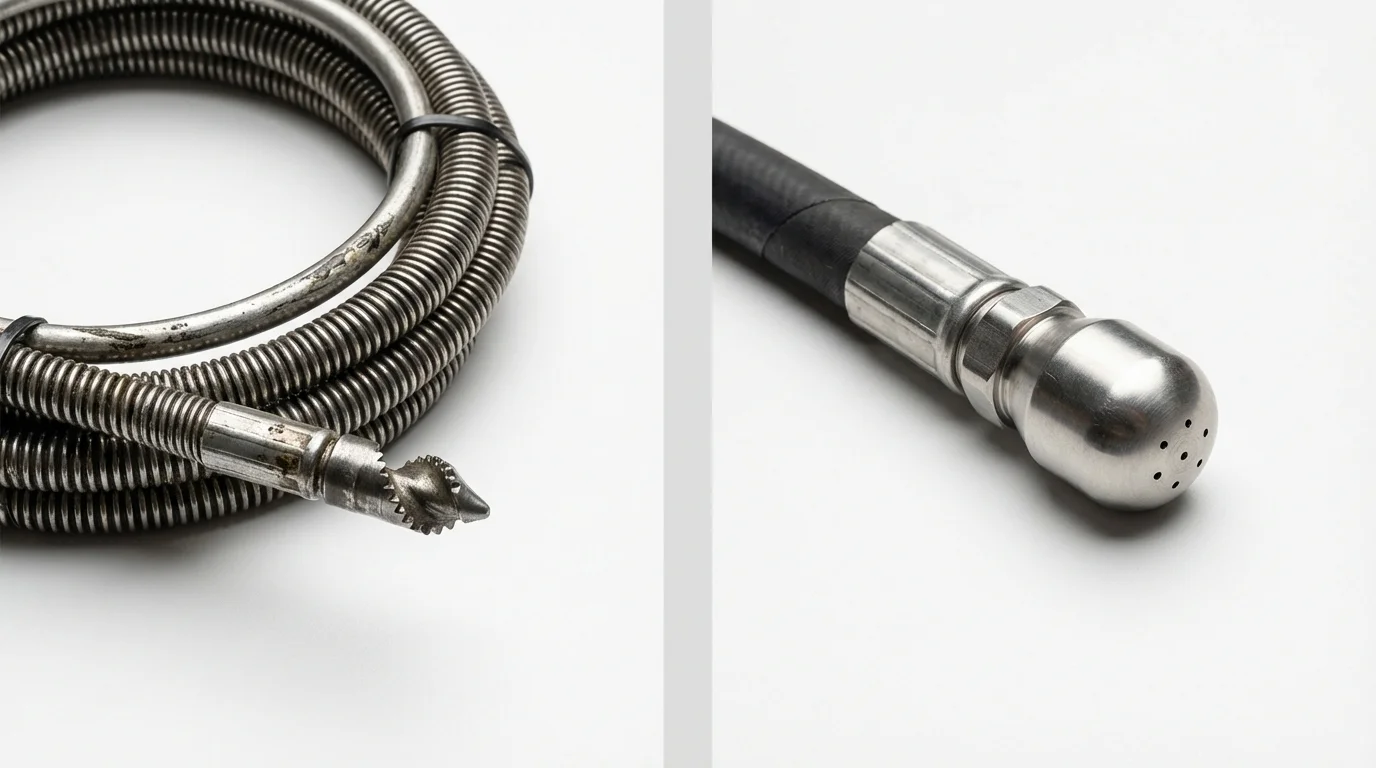 Drain snake cable and hydro jetting nozzle used for drain cleaning in Crownpoint, NM