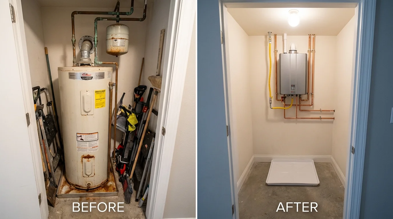 Tank water heater versus wall-mounted tankless unit comparison for Crownpoint, NM homeowners