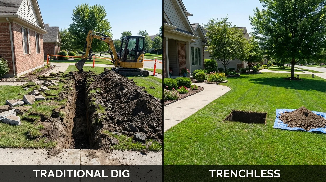 Trenchless sewer repair with minimal yard damage versus traditional excavation in Crownpoint, NM